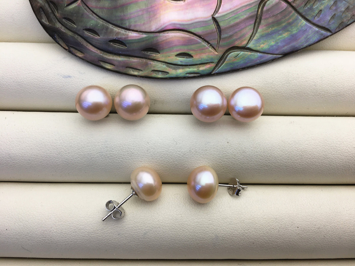 1 pair AAA 10-11mm light purple button round Pearl Stud Earrings,freshwater pearl earrings,Wedding,classic pearl studs,SE1-T43