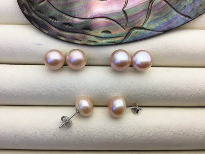 1 pair AAA 10-11mm light purple button round Pearl Stud Earrings,freshwater pearl earrings,Wedding,classic pearl studs,SE1-T43