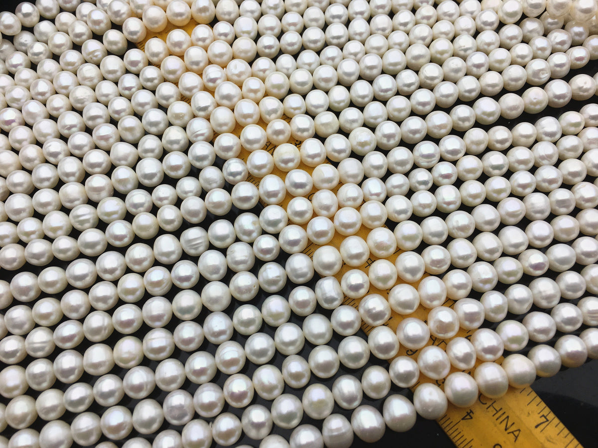 AA 8mm white near round potato pearls,Heirloom White Fresh Water Pearls,CR8-2A-9-1