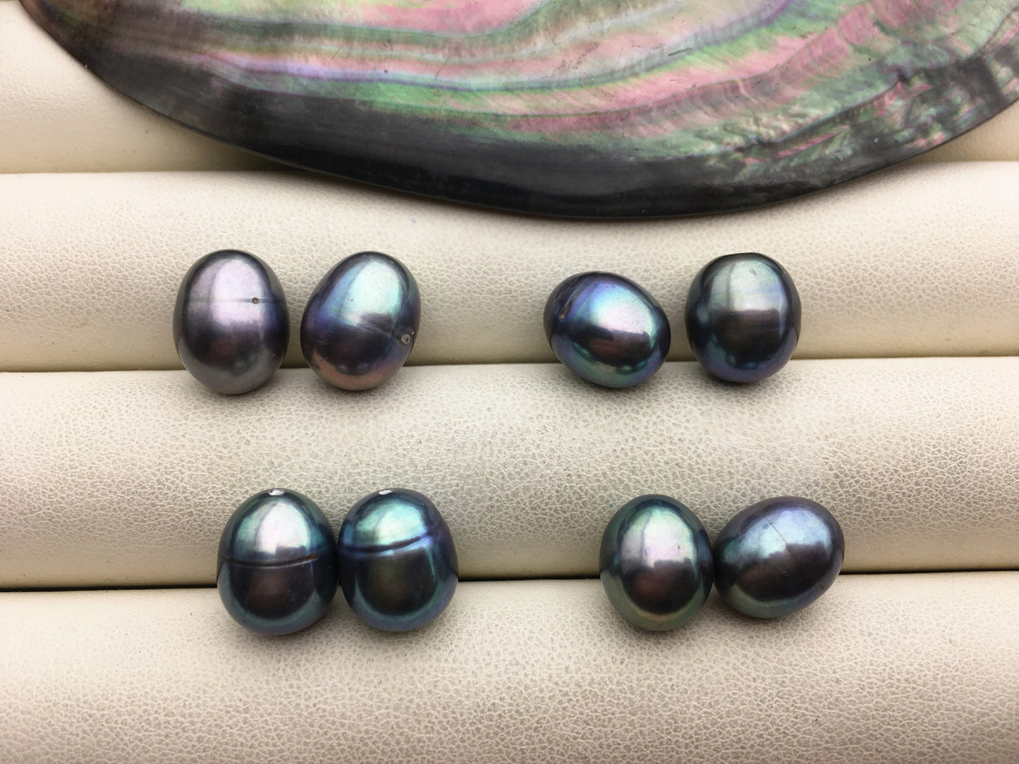 2 pairs AA+ 9.4-10.3mm deep blue green rice freshwater pearls,for make dangle pearl earrings,LR10-T5