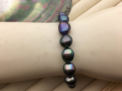 7'' 10mm AA+ deep blue nugget Freshwater pearl Elastic string Bracelet,baroque pearl bracelet,B8-063-2