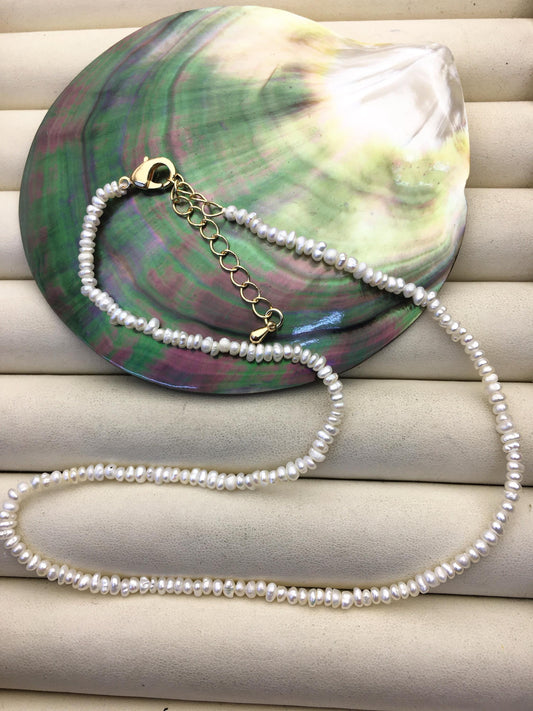 14.5+2'' AA+ 3-3.5mm white tiny potato freshwater Pearl necklace,high luster,NPN1-072