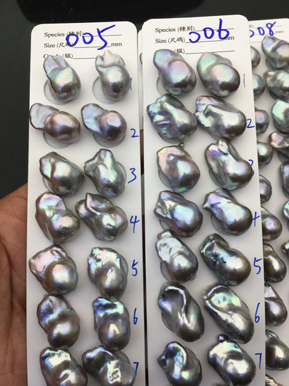 1 pair AAA 12-16x18-25mm Gray Flame ball Pearl Pairs - half hole - large Baroque freshwater pearl pairs,FL15-3A-8-62