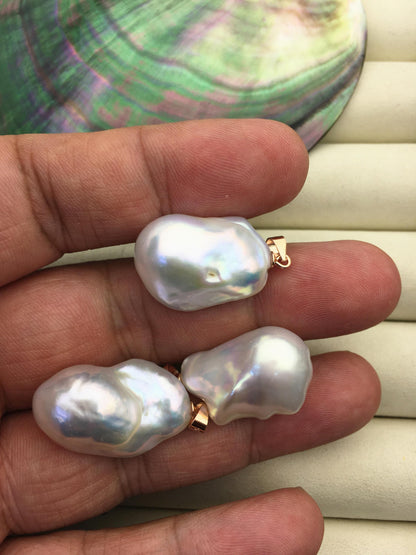 1pc AAA 13-17mm white baroque pearl Feather pendant necklace,Rose Gold S925 Sterling silver pendant,NC1-041-8