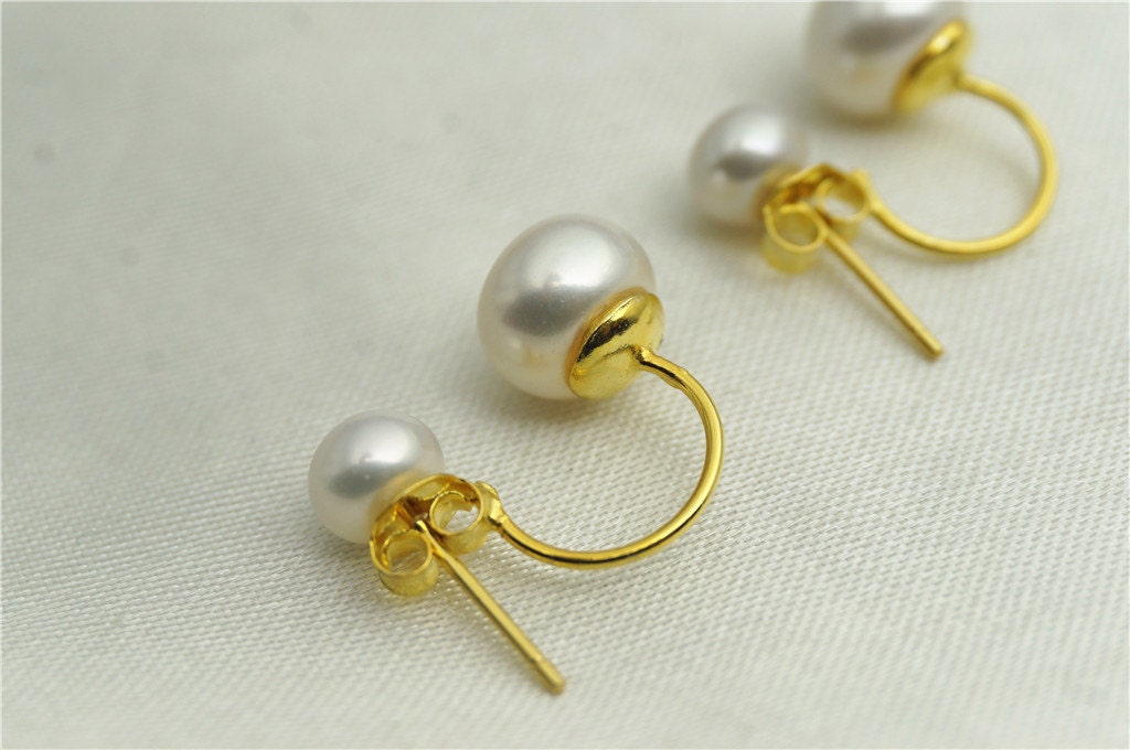 20% OFF,Two pearl stud earrings,White genuine freshwater real pearl earring,Pearl Stud Sterling,wedding pearl earrings,SE3-057