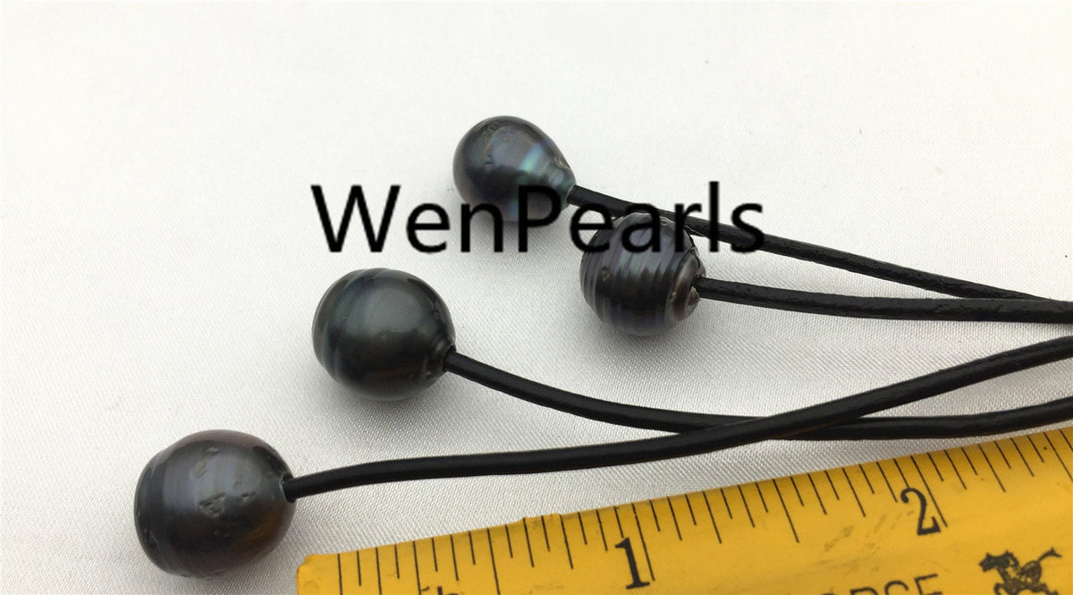 Tahitian pearl neklace,Pearl and Leather Lariat Necklace,Light Brwon Leather Pearl necklace,Sea pearl,Black pearl necklace,Le11-013