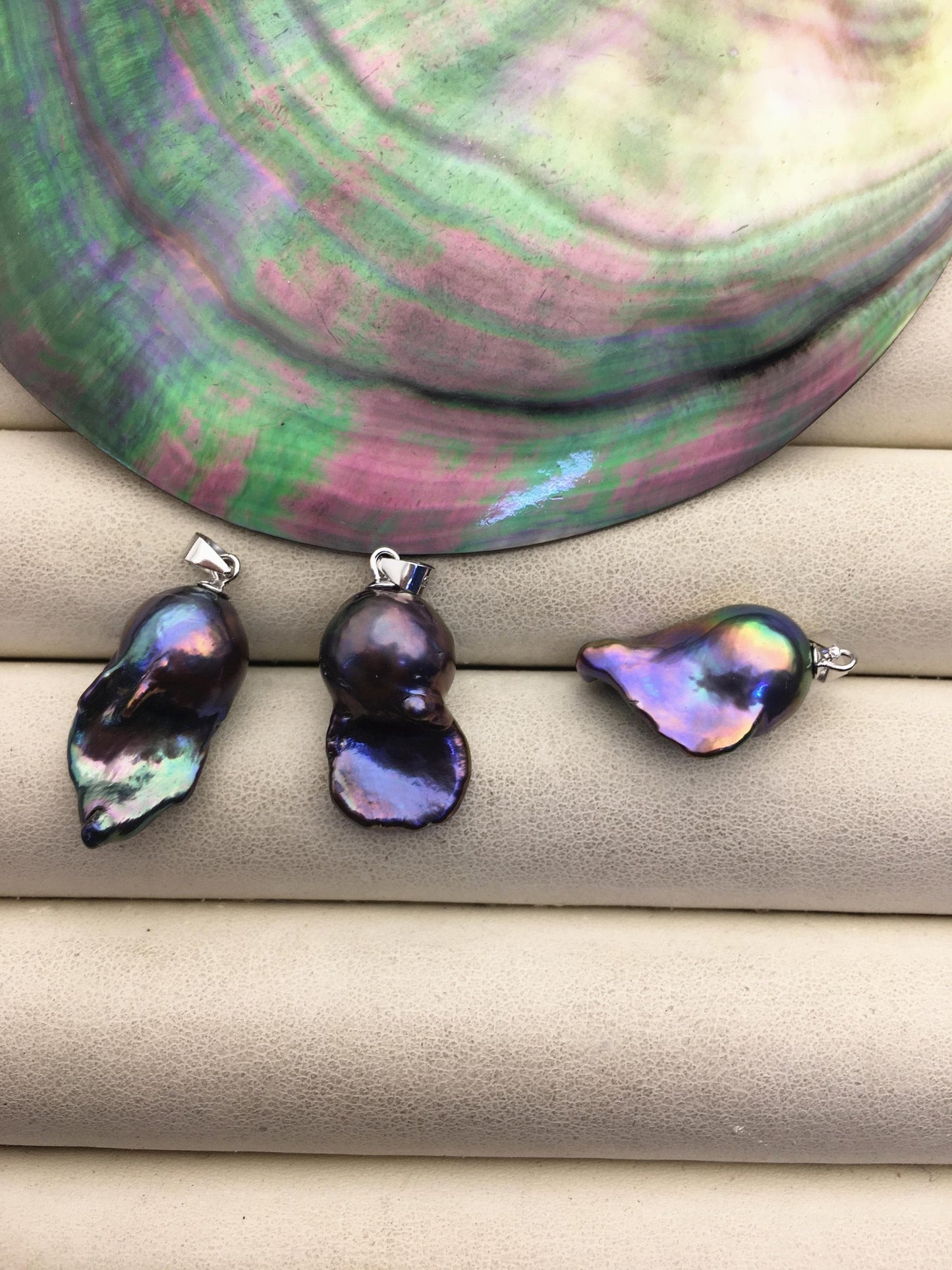 2pcs AAA 12-15mm blackblue rainbow baroque pearl pendant necklace,S925 Sterling silver pendant,NC1-041-22