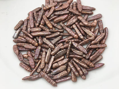 10pcs AA 5-7mm Brown Biwa Freshwater loose Pearls,center drill hole,ZS-104-12