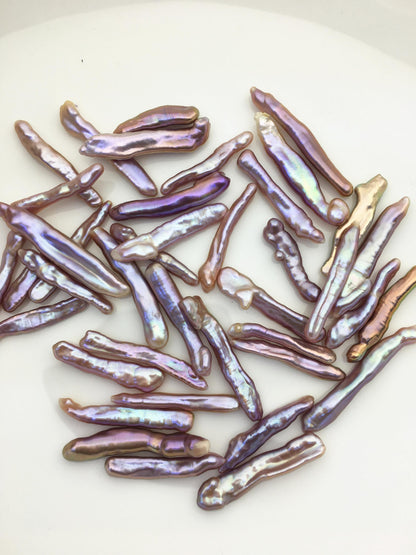 30pcs AAA 3-5mm natural purple rainbow Toothpick Freshwater Pearls, no hole,ZS-80-32