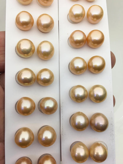 2 pairs AAA 11-12mm orange rice freshwater pearls,half hole,LR11-T7