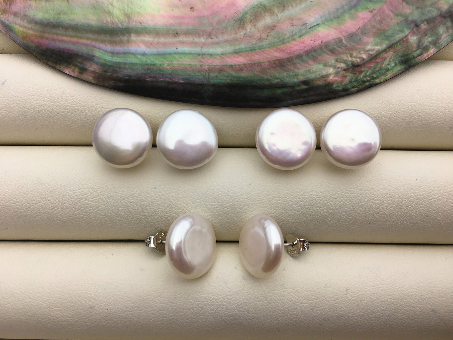 1 pair AAA 12-13mm White Coin Fresh Water pearl stud earrings,S925 Sterling Silver,dangle pearl earrings,SE3-061
