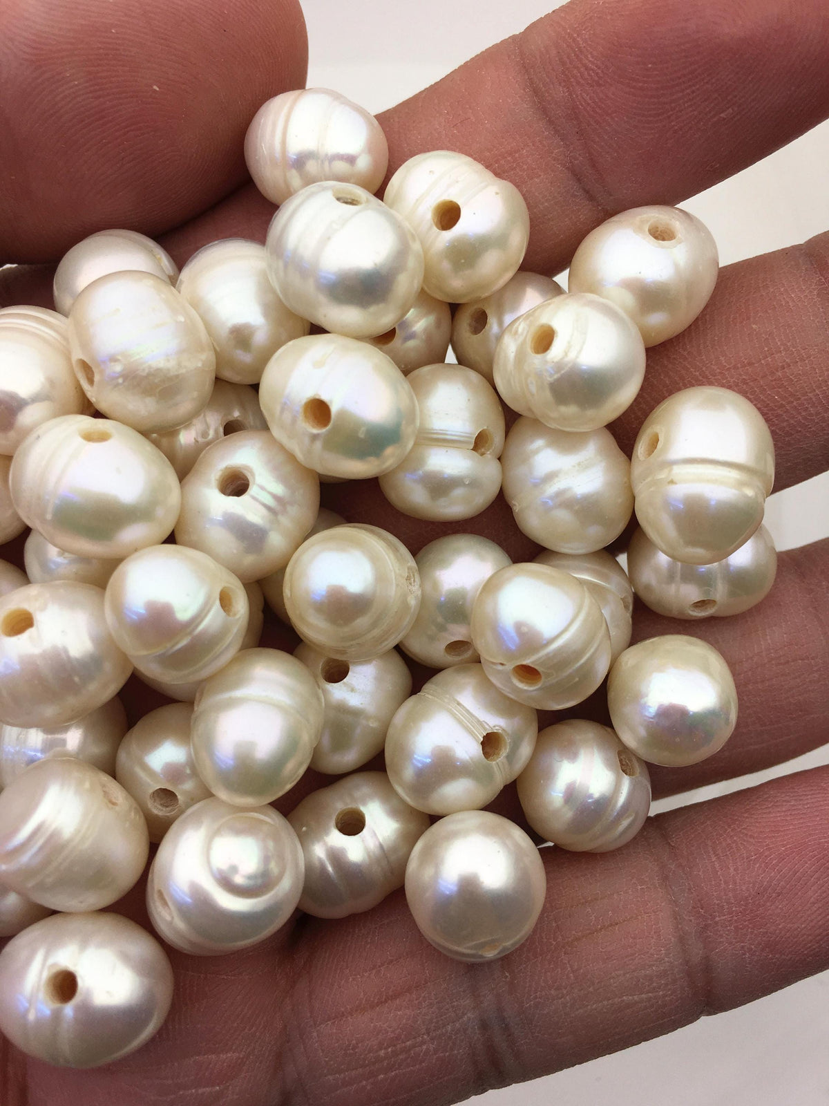 30pcs AA 10.4-11.4mm white 2.2mm large hole potato freshwater pearls, pearls for leather,CR11-2A-3