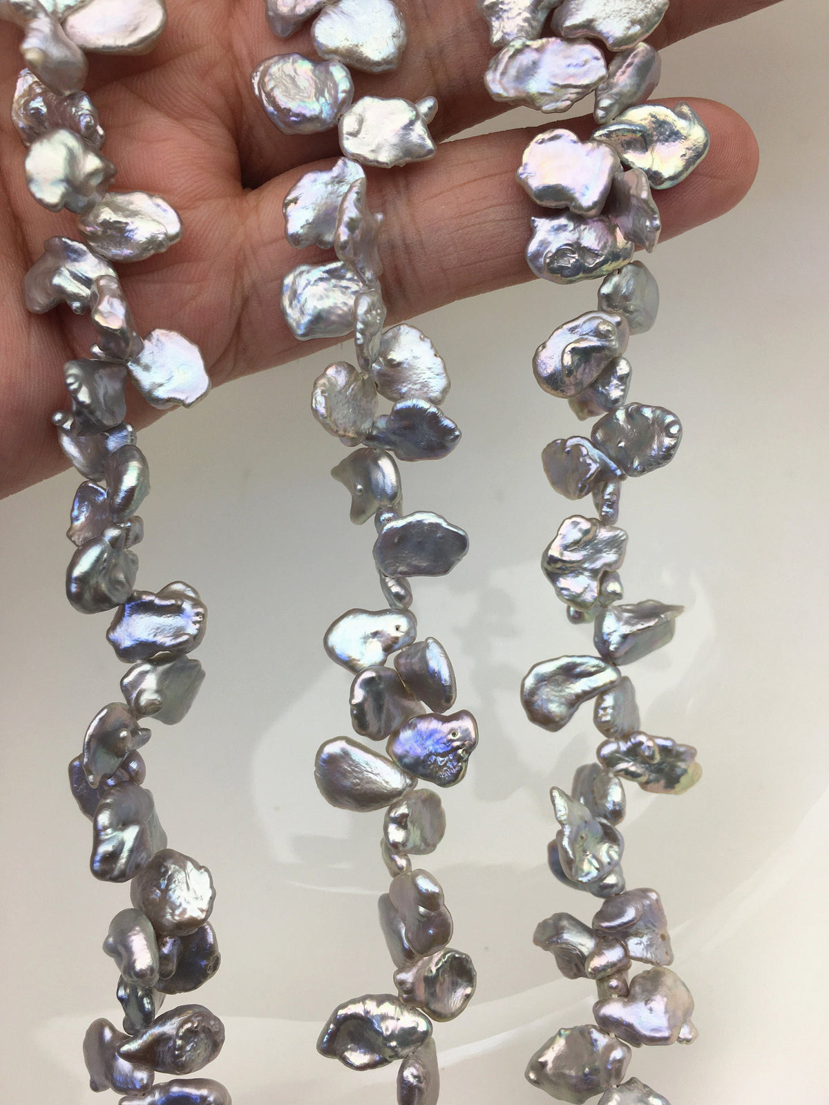 AAA 7.5-8mm gray keshi Freshwater Pearls,two-eight top drill hole,ZS-129-72