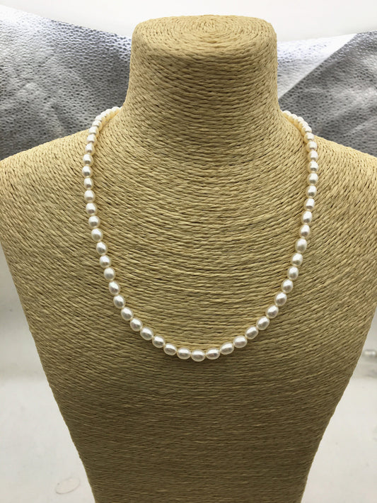 AAA 16+2'' 5.5-6mm white oval freshwater Pearl necklace,genuine freshwater Pearl necklace,Natural Pearl Necklace,NPN1-080