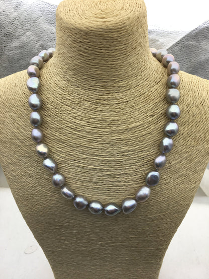 17.5'' AAA 9.3-10.3mm gray nugget pearl Necklace,NPN1-T75