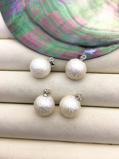 2pcs AAA 11/12/13mm White Freshwater Pearl pengdant - sterling silver - Hand Carved - NC1-020