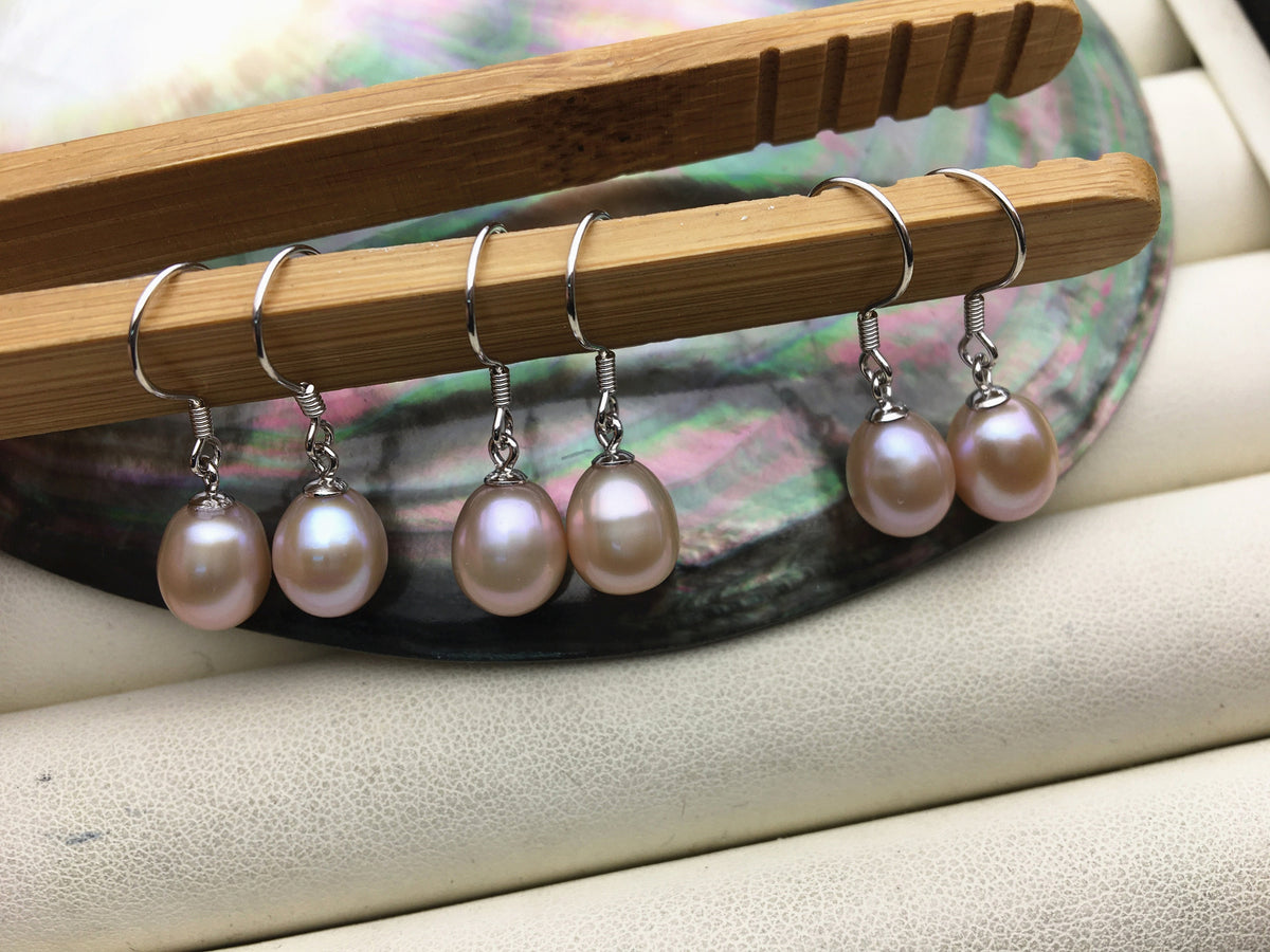 AAA 7.5-8mm white/purple/gray rice freshwater pearl dangle earrings,S925 Sterling Sliver pearl earrings,pearl for women,SE3-110
