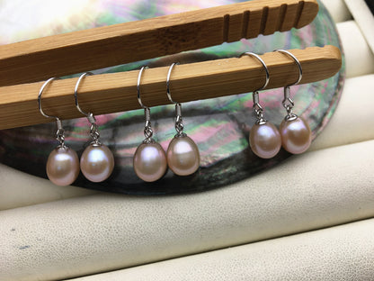 AAA 7.5-8mm white/purple/gray rice freshwater pearl dangle earrings,S925 Sterling Sliver pearl earrings,pearl for women,SE3-110