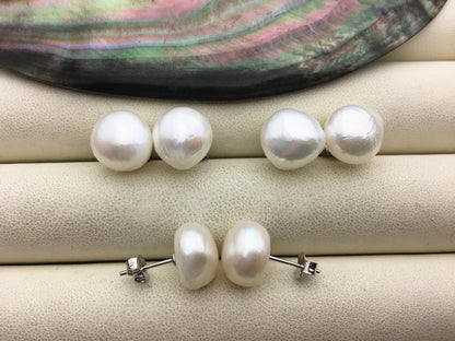 AAA 11.5-12mm thick skin white nugget baroque Pearl Stud Earrings,SE1-069-30