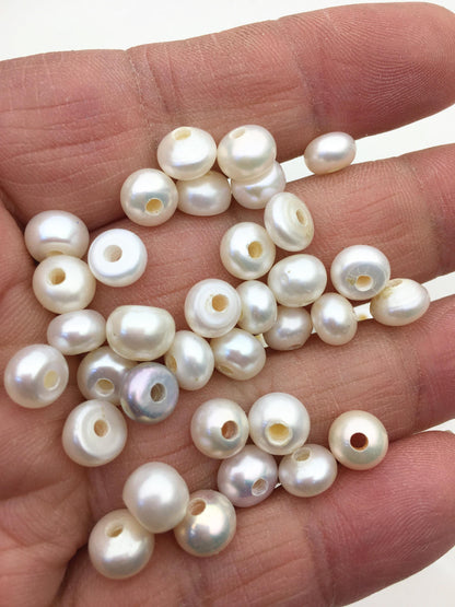 20pcs AAA 7-8mm white button round freshwater pearls,2.2mm large hole Rondelle white pearl Beads,SM7-T6