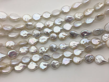 AA+ 11-12mm White Drop Coin freshwater pearls,diy bead,flat round pearl bead,COIN12-2A-2-24