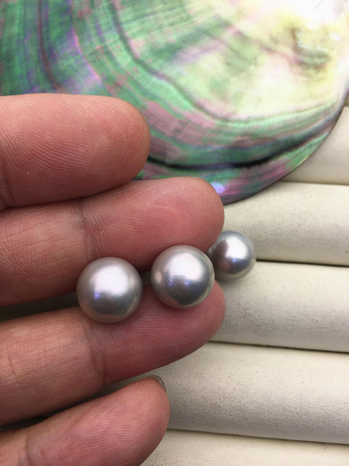 1 pair AAA 10-15mm gray rainbow round edison pearl stud earrings,S925 Sterling Sliver stud earrings,wedding pearl earrings,SE3-T9-57
