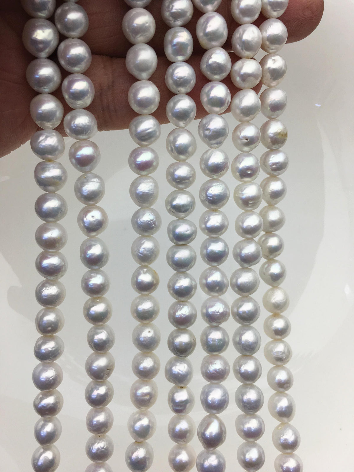 AA+ 7-8mm white baroque near round freshwater chinese akoya pearls,RP7-T2