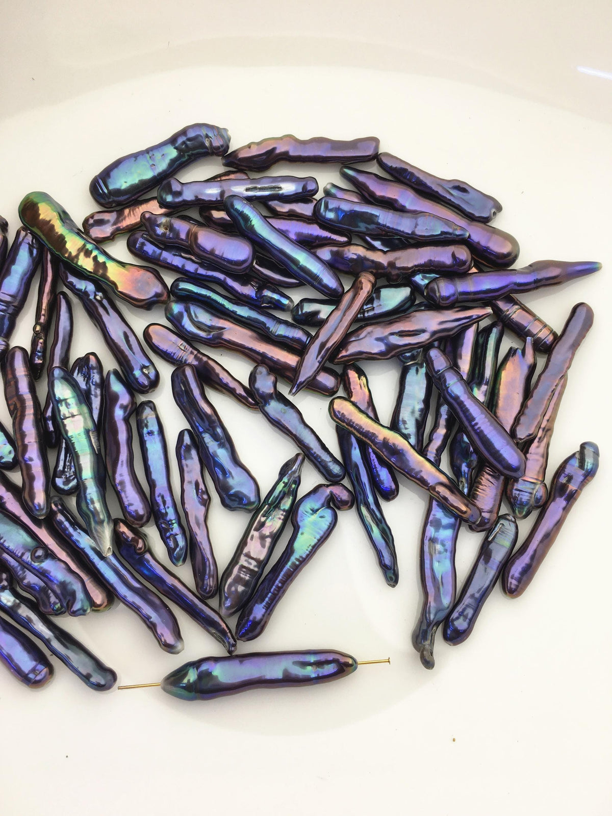 63pcs AAA 3-7mm black blue biwa keshi Freshwater Pearls, through hole,ZS-80-1-30