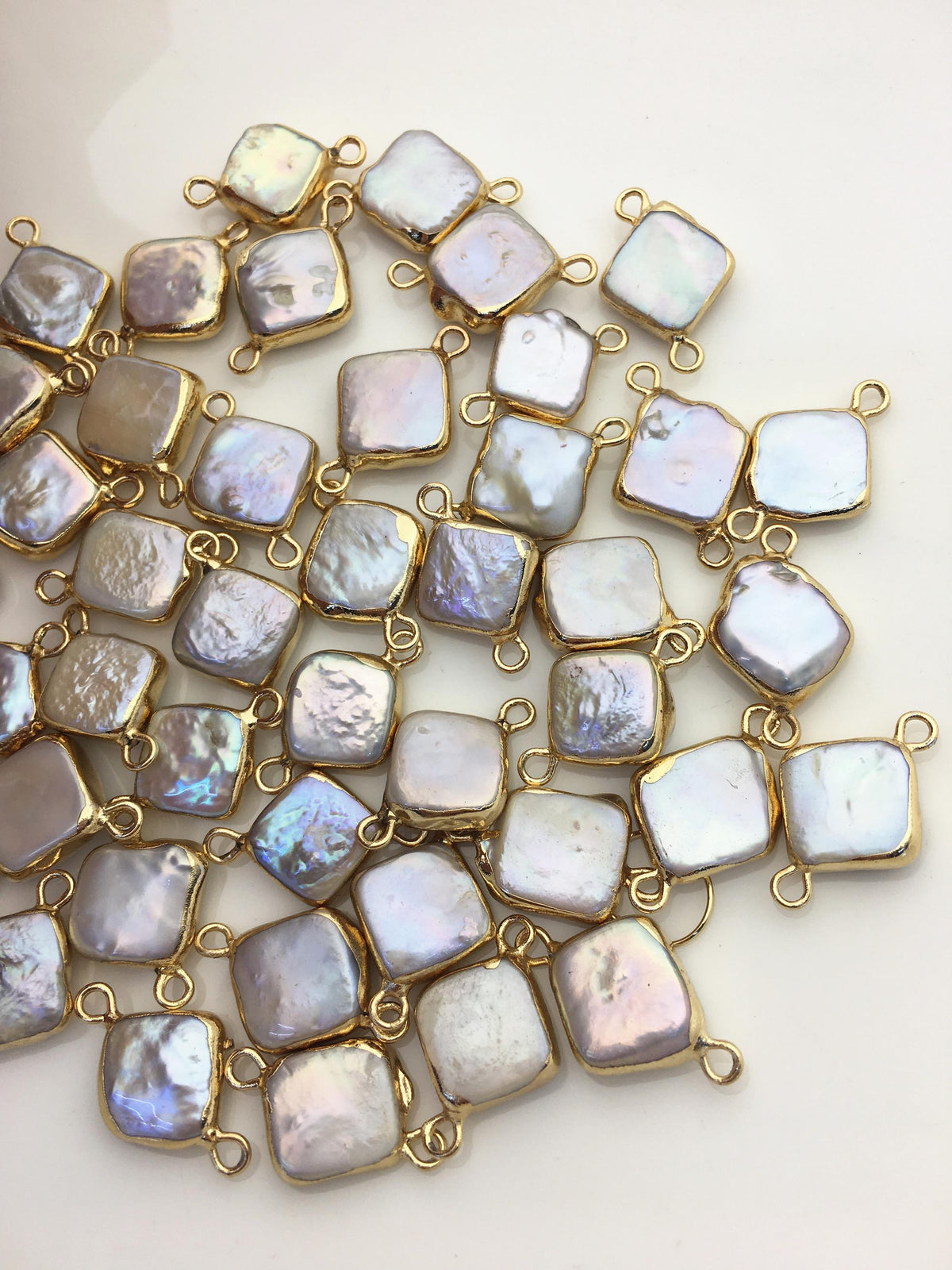 10pcs AA+ 11-12mm White Block Pearl Pendant with Gold Electroplated Edge for make Earrings bracelet necklace,wen pearl,EDG-013