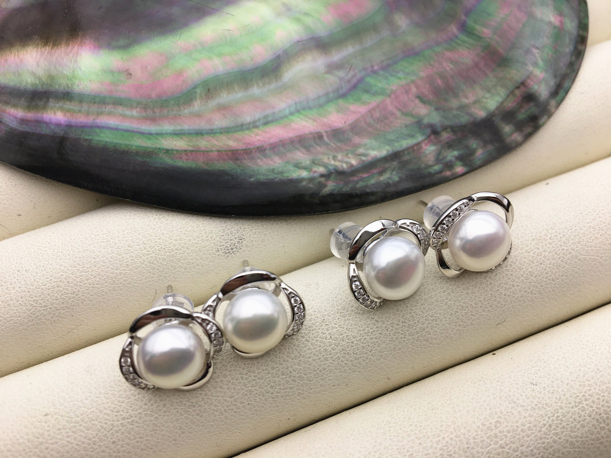 Bridal AAA pearl earrings,high luster pearl,genuine freshwater pearl earrings,Sterling Silver,SE3-010