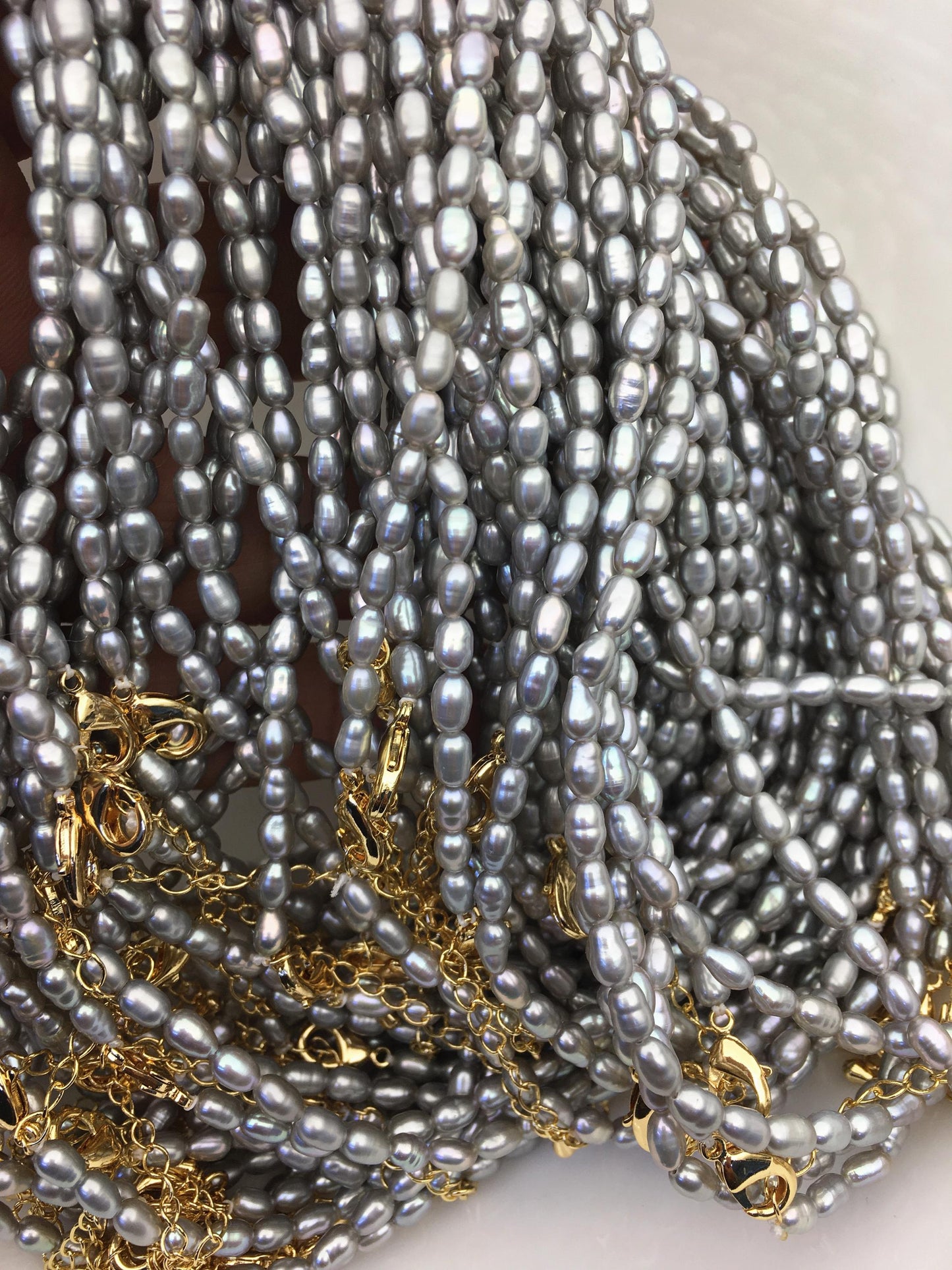 16+2'' AAA 3-4mm tiny gray rice freshwater Pearl necklace,genuine freshwater Pearl necklace,Natural Pearl Necklace,NPN1-T41