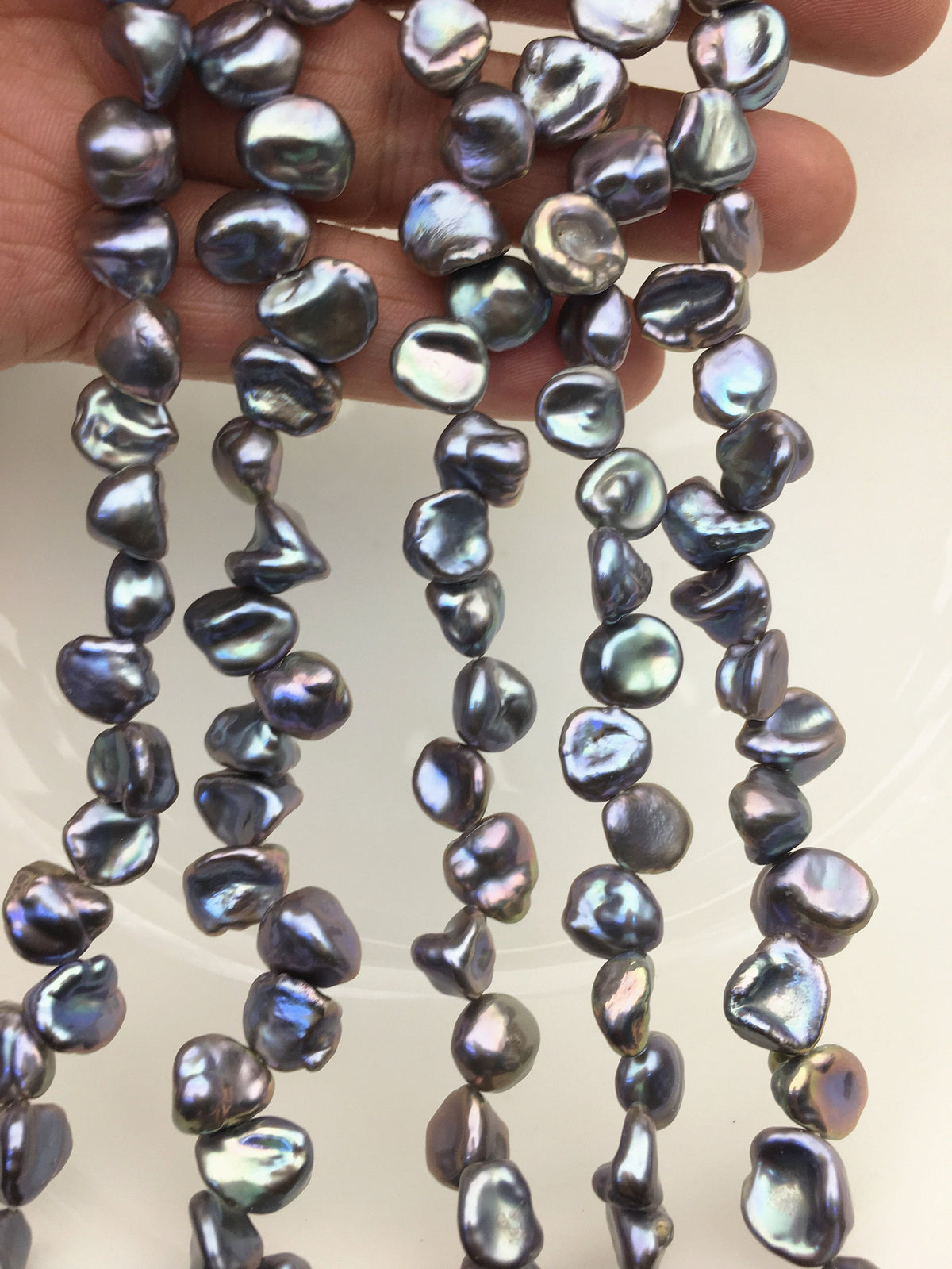 16'' AAA 9-10mm Gray Rainbow Keshi freshwater Loose Pearls,ZS-129-21