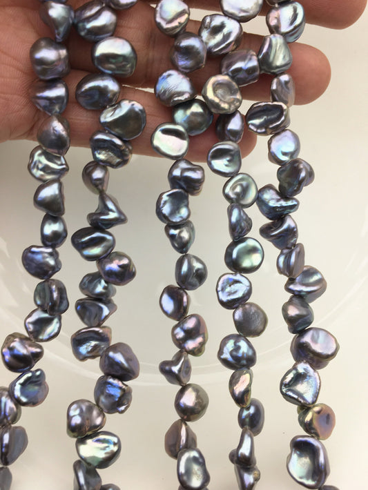 16'' AAA 9-10mm Gray Rainbow Keshi freshwater Loose Pearls,ZS-129-21