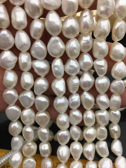 AAA 9.4-10.2mm white nugget freshwater pearls,cultured freshwater baroque pearl bead string,LM10-3A-4