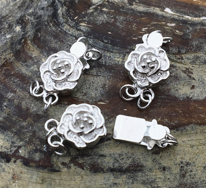 9mm Two Rows 925 sterling silver flower clasp, 2 strand clasp, push-in pearl clasp,necklace clasp,fashion jewelry findings, ASL-CL-012