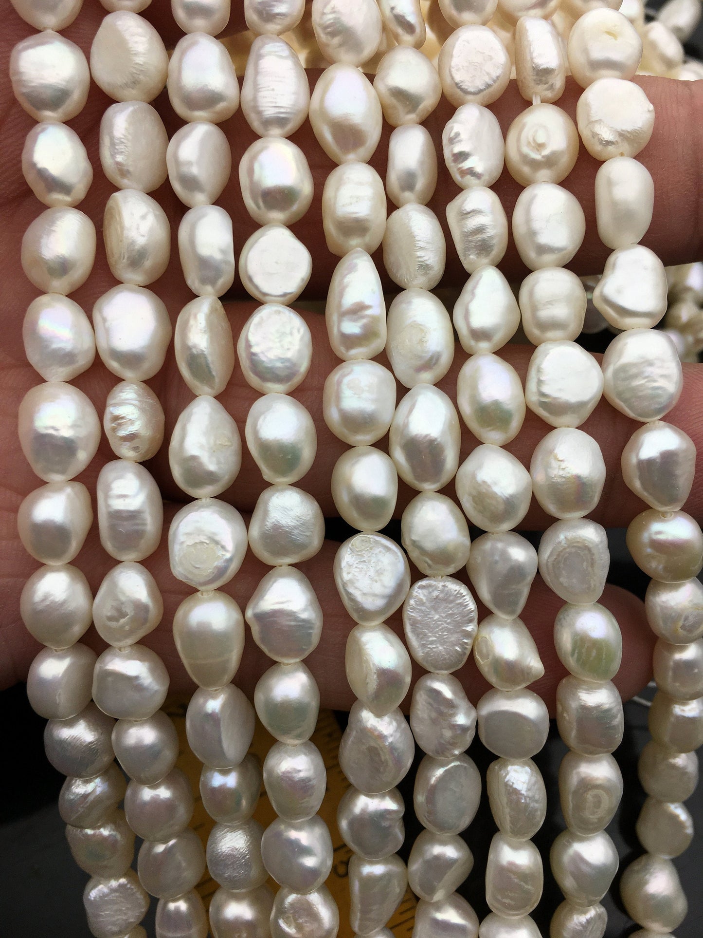 2 strands AA 6.5-7.3mm white nugget freshwater pearls,irregular nugget freshwater pearl strand,cheap price,pearl factory china,LM7-2A-6