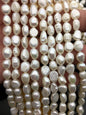 2 strands AA 6.5-7.3mm white nugget freshwater pearls,irregular nugget freshwater pearl strand,cheap price,pearl factory china,LM7-2A-6