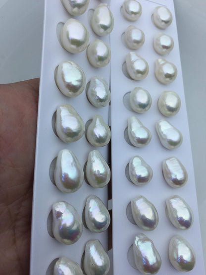 2 pairs AAA 12-13mm BIG white teardrop freshwater pearls pairs,top half hole,LR12-3A-2