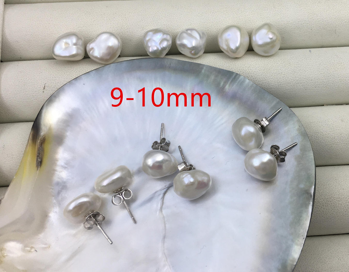 AAA 8/10/11/12/16-21mm BIG white Natural keshi Freshwater Pearl Stud Earrings,Stud Earrings for Women Girls,SE3-168-1