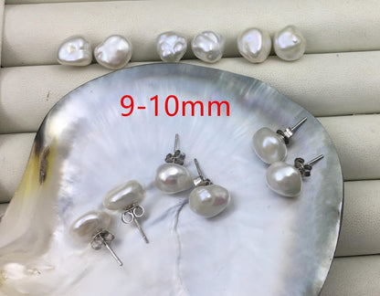 AAA 8/10/11/12/16-21mm BIG white Natural keshi Freshwater Pearl Stud Earrings,Stud Earrings for Women Girls,SE3-168-1
