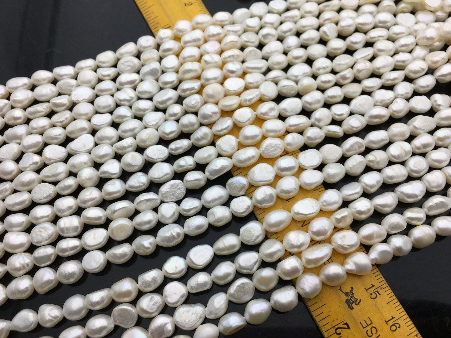 2 strands AA 6.5-7.3mm white nugget freshwater pearls,irregular nugget freshwater pearl strand,cheap price,pearl factory china,LM7-2A-6