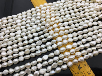 2 strands AA 6.5-7.3mm white nugget freshwater pearls,irregular nugget freshwater pearl strand,cheap price,pearl factory china,LM7-2A-6