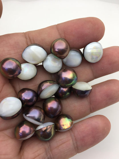 23pcs AAA 11-13mm Black Rainbow Baroque Freshwater Mabe Natural Rainbow Freshwater Pearls,no hole,MB-T25
