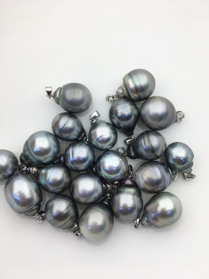1pc 11-15mm Big Genuine Gray Rice Tahitian Pearl Pendant, natural color sea pearl,pearl necklace - NC1-T50