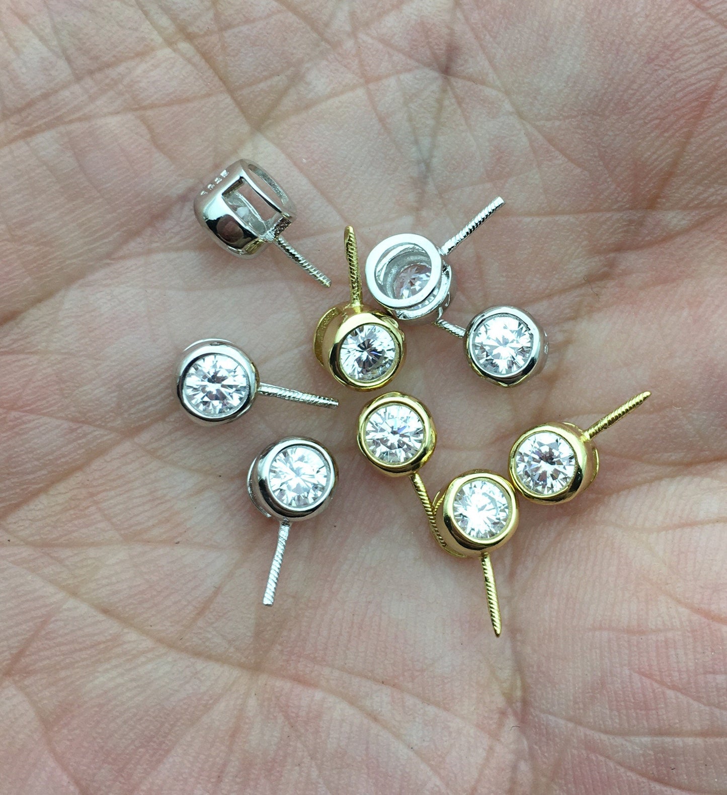 2pcs 5x10mm Silver/Gold White Stone S925 sterling silver pendant, for pendant,ASL-P-015