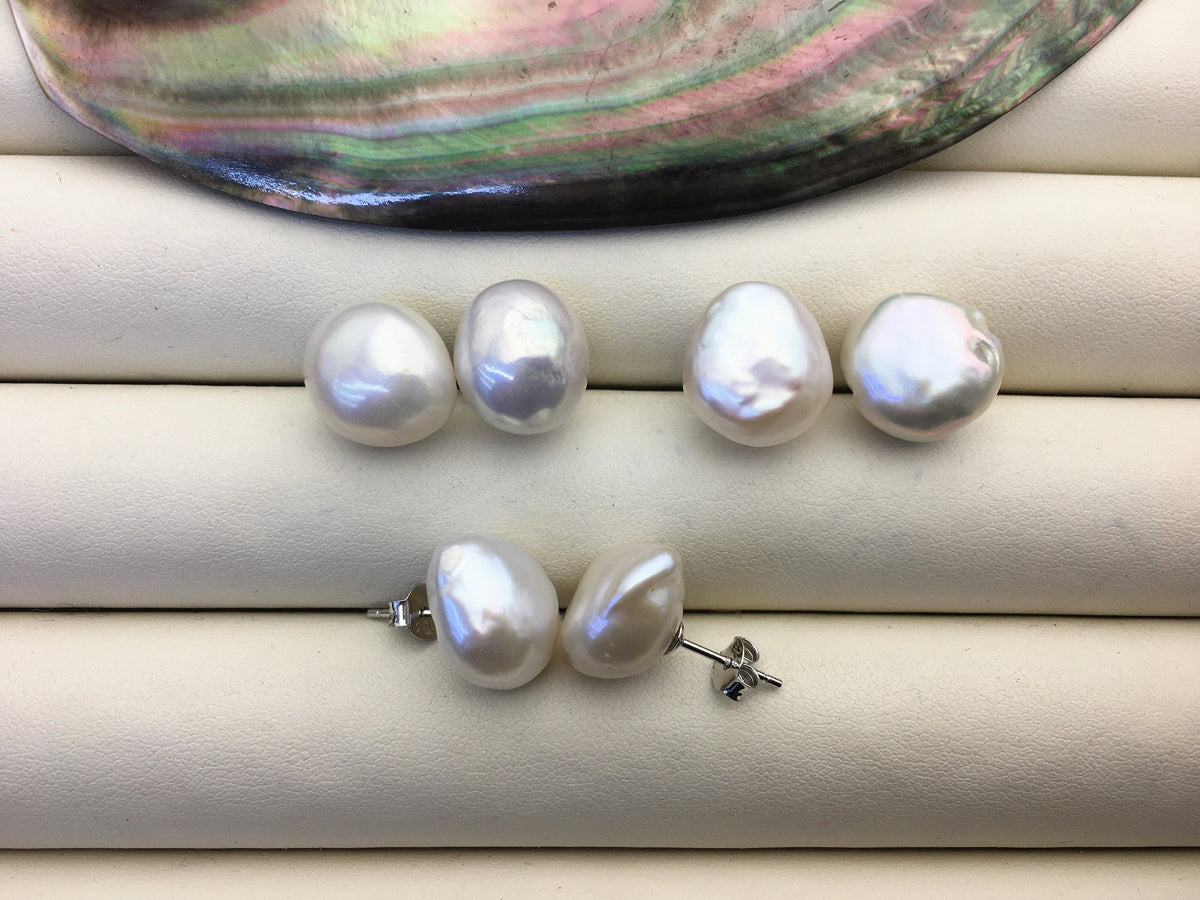 2 pairs AA+ 11-13mm White nugget pearl dangle earrings,S925 sterling silver,wedding pearl earrings,SE3-T66