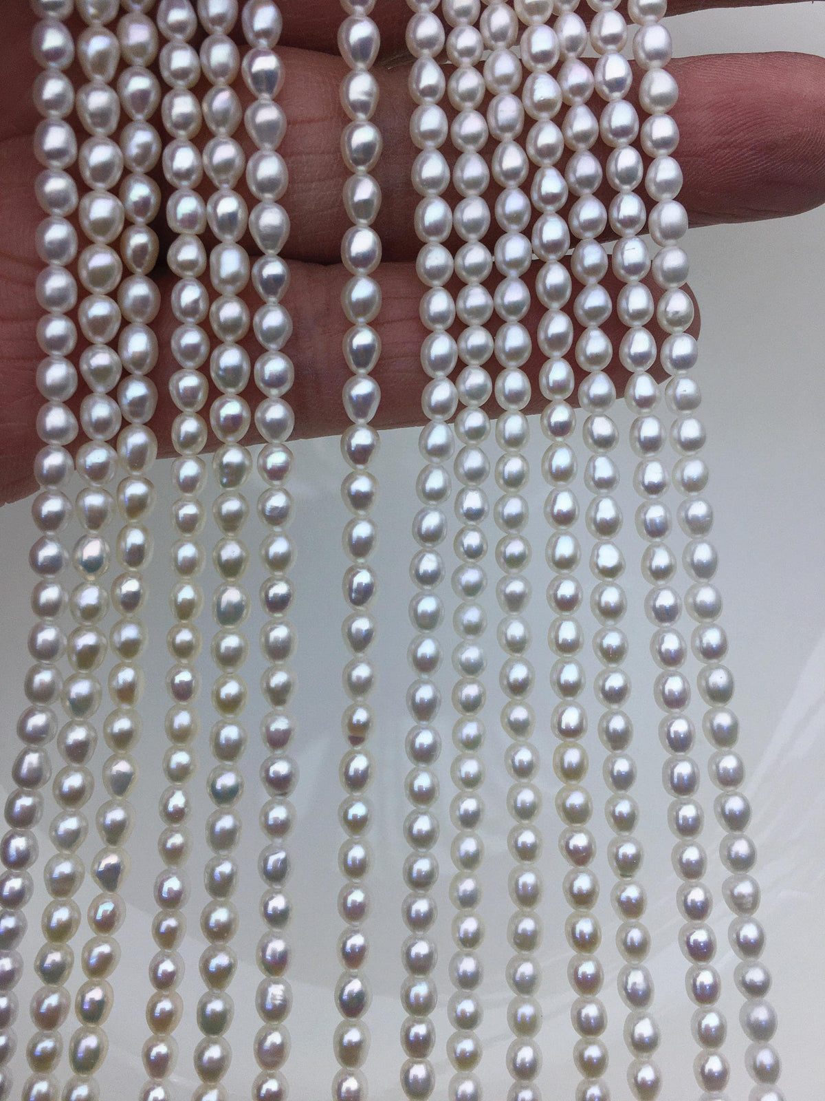 AAA 3.5-4x4-5mm white short rice pearls,full strand,oval loose pearl beads,diy pearl beads,genuine pearl,Cultured pearl,LR3-3A-33