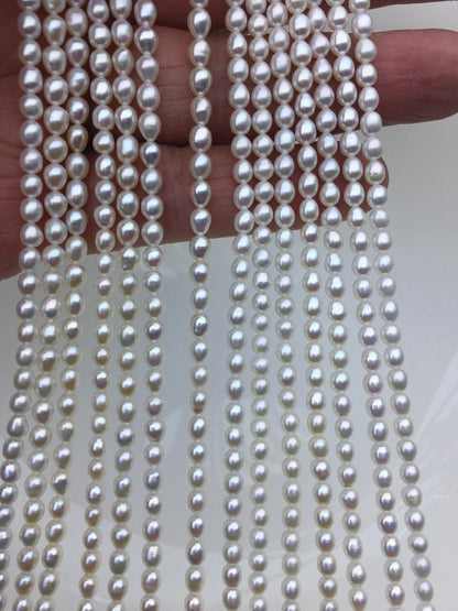 AAA 3.5-4x4-5mm white short rice pearls,full strand,oval loose pearl beads,diy pearl beads,genuine pearl,Cultured pearl,LR3-3A-33