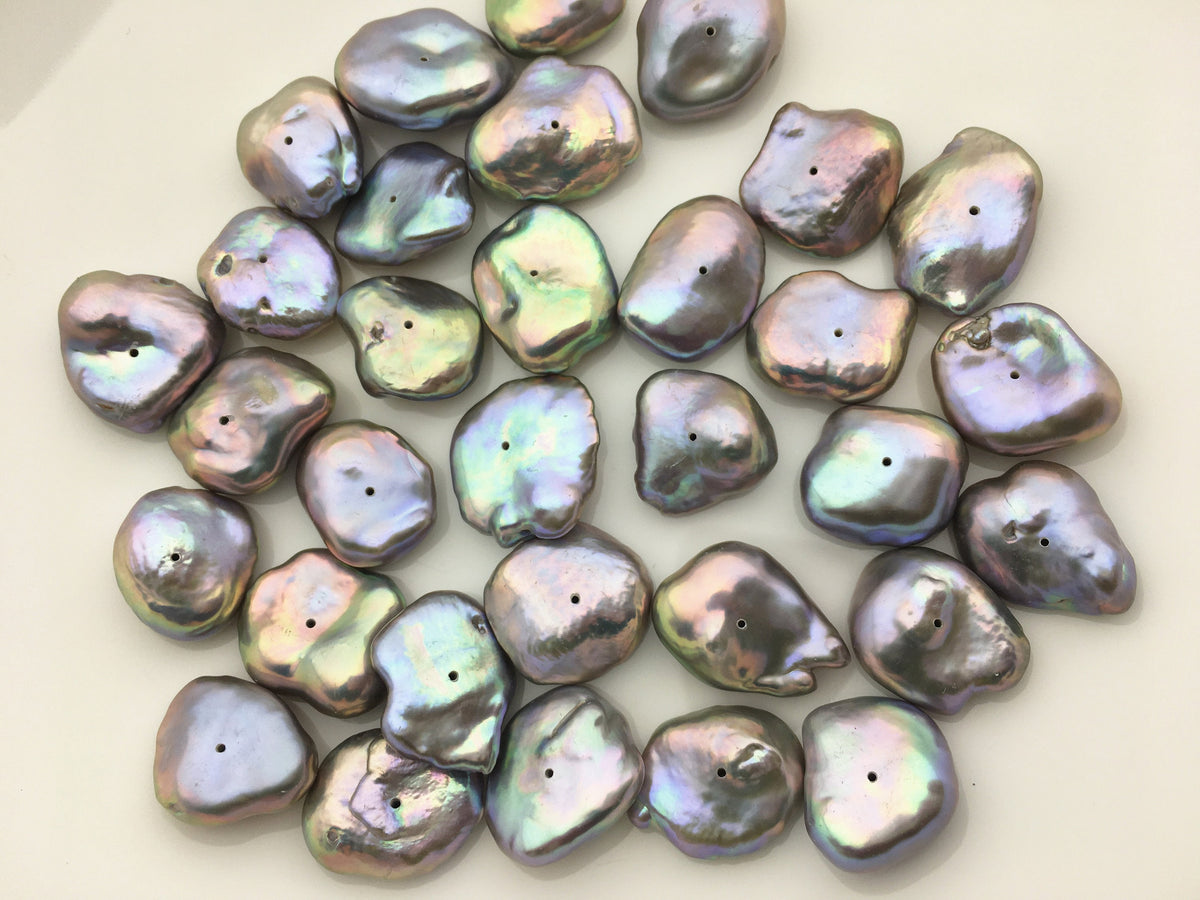 5pcs AA+ 15-18mm Very Big Gray Rainbow THICK Keshi Freshwater Pearls,center drill hole,good quality,ZS-128-4