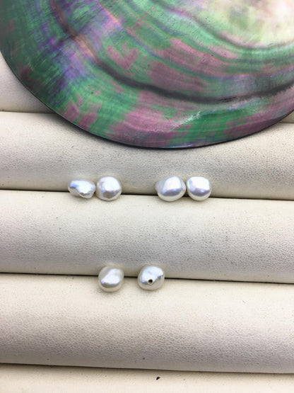 2 pairs AAA 6-7mm White keshi pearls Pair,for make stud earrings,half hole,loose pearl beads,very high luster,ZS-127-62-1